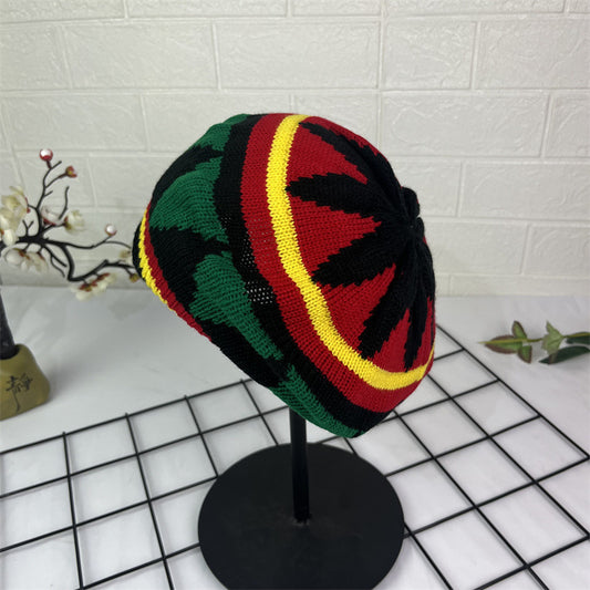 Hand Crocheted Wool Beret Jamaica Colorblock Knit - iztia