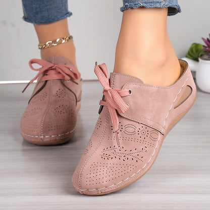 Summer Baotou Lace-up Slippers Outdoor Hollow Out Wedges Slippers For Women Sports Shoes - iztia