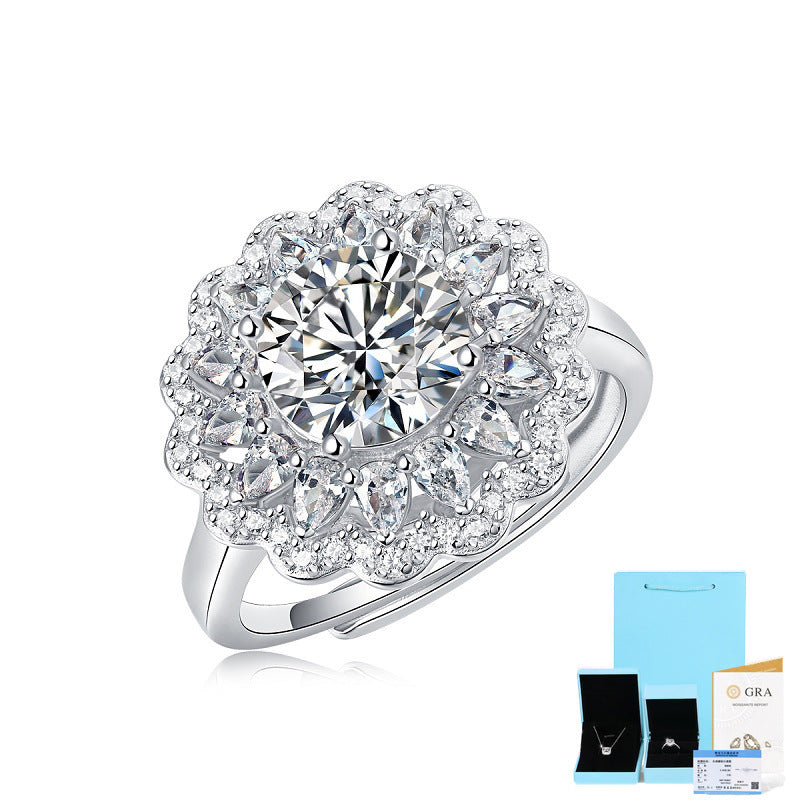 S925 Silver Moissanite Ring Flowers Female New Trendy Ring Adjustable Source Ring In Stock Generation - iztia