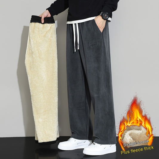 Winter Men's Casual Cashmere Pants Straight Wide-leg Pants - iztia