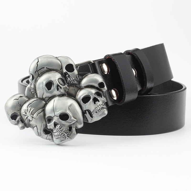 Casual Skull Decorative Two-layer Cowhide Belt - iztia