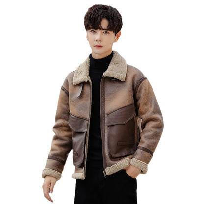 Leather And Fur Casual Coat For Men - iztia