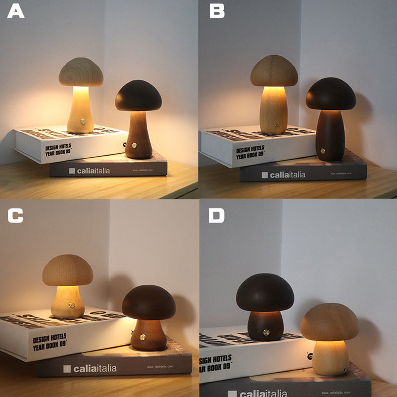 INS Wooden Cute Mushroom LED Night Light With Touch Switch  Bedside Table Lamp For Bedroom Childrens Room Sleeping Night Lamps Home Decor - iztia