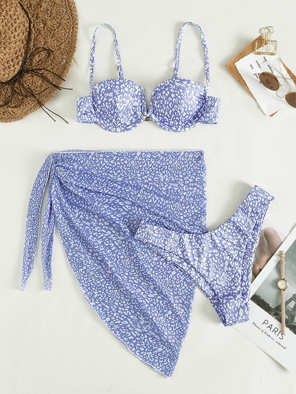 Three-piece Floral Bikini Beach Dress - iztia