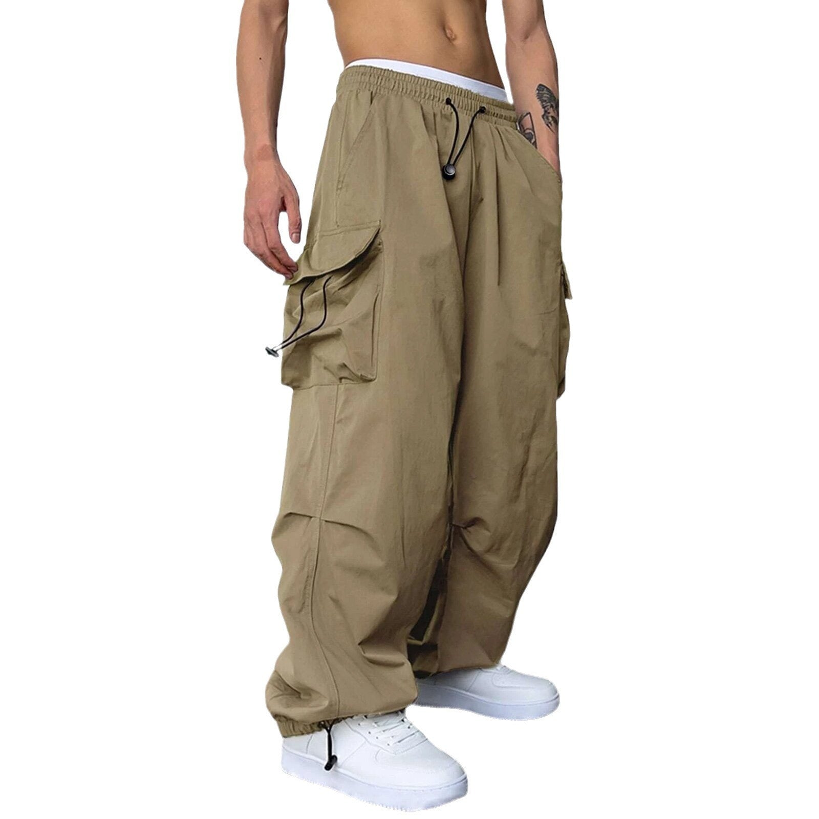 Nylon Quick-drying Overalls Men's Pants High Waist Wide Leg Leisure Drawstring - iztia