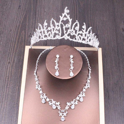 Bridal Rhinestone Crown Necklace Set Wedding Accessories - iztia