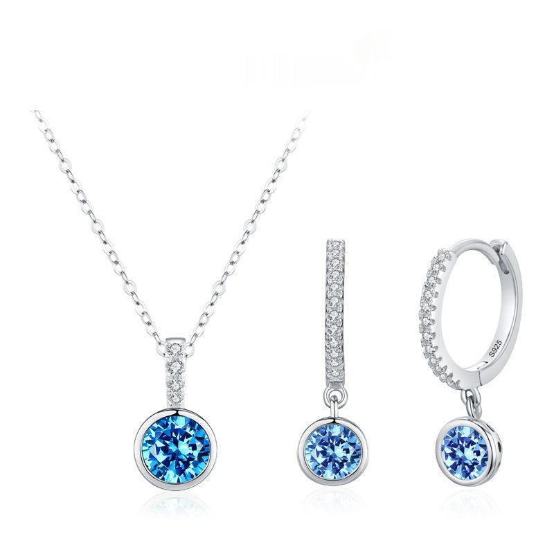 Women's Light Luxury Sea Blue Artificial Diamond Earrings Necklace - iztia