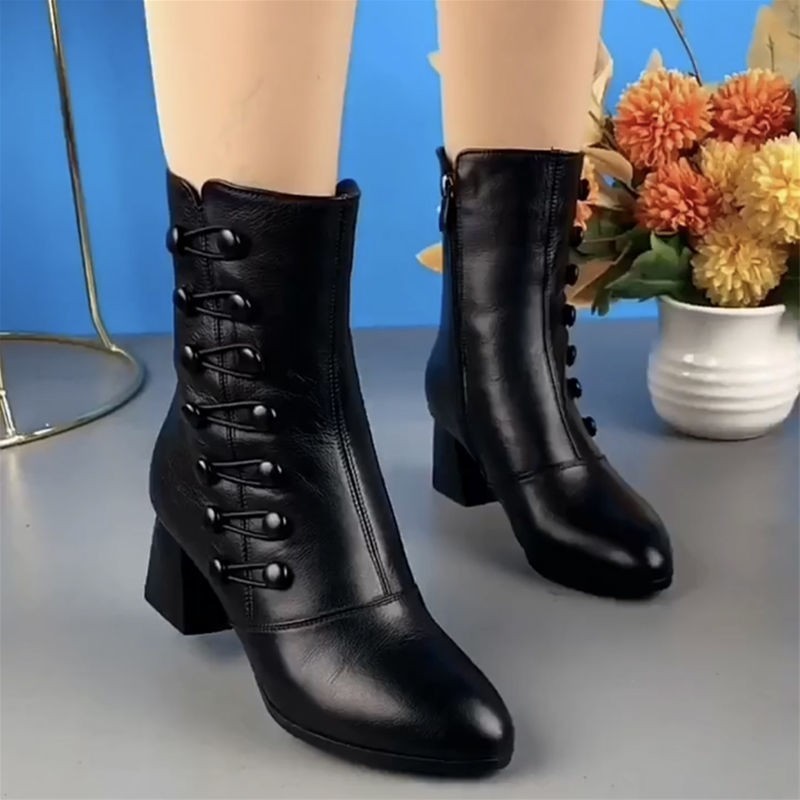 Decorative Button Zipper Non-slip Wear-resistant Fashion Boots Women's Shoes - iztia