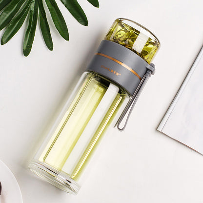 Glass Water Bottle With Tea Infuser Filter Tea Separation Double Wall Glass Bottle Leakproof Water Bottle - iztia