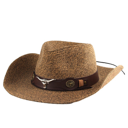 Outdoor Sunshade Western Denim Mixed Color Straw Hat - iztia