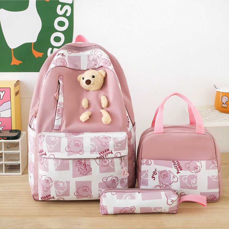 Elementary And Middle School Student Schoolbags Women's Cute Bear Lunch Box Three-piece Set - iztia