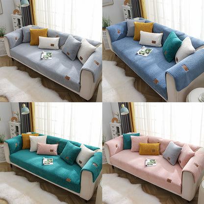 Modern Solid Color Winter Lamb Wool Sofa Towel Thicken Plush Soft And Smooth Sofa Covers For Living Room Anti-slip Couch Cover - iztia