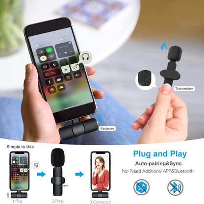 Wireless Lavalier Microphone Portable Audio Video Recording Mini Mic For I Phone Android Long Battery Life Live Broadcast Gaming - iztia