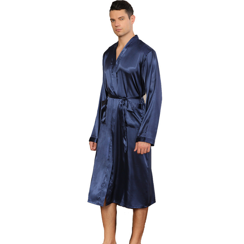 Men's Robe Ultra-thin Cardigan Nightgown Loose Plus Size - iztia