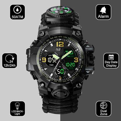 Waterproof Dual Display Electronic Tactical Watch - iztia