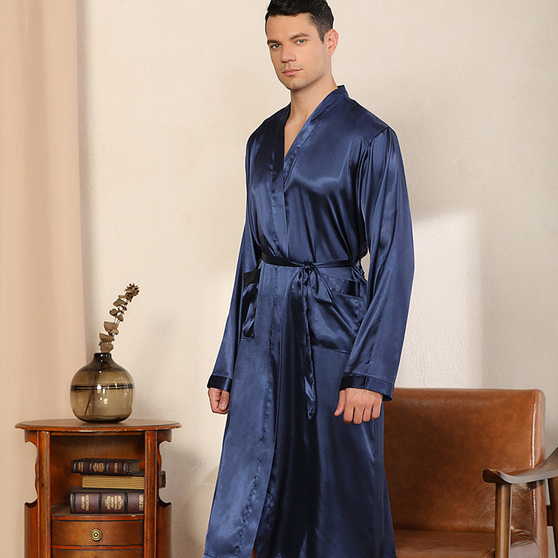 Men's Robe Ultra-thin Cardigan Nightgown Loose Plus Size - iztia