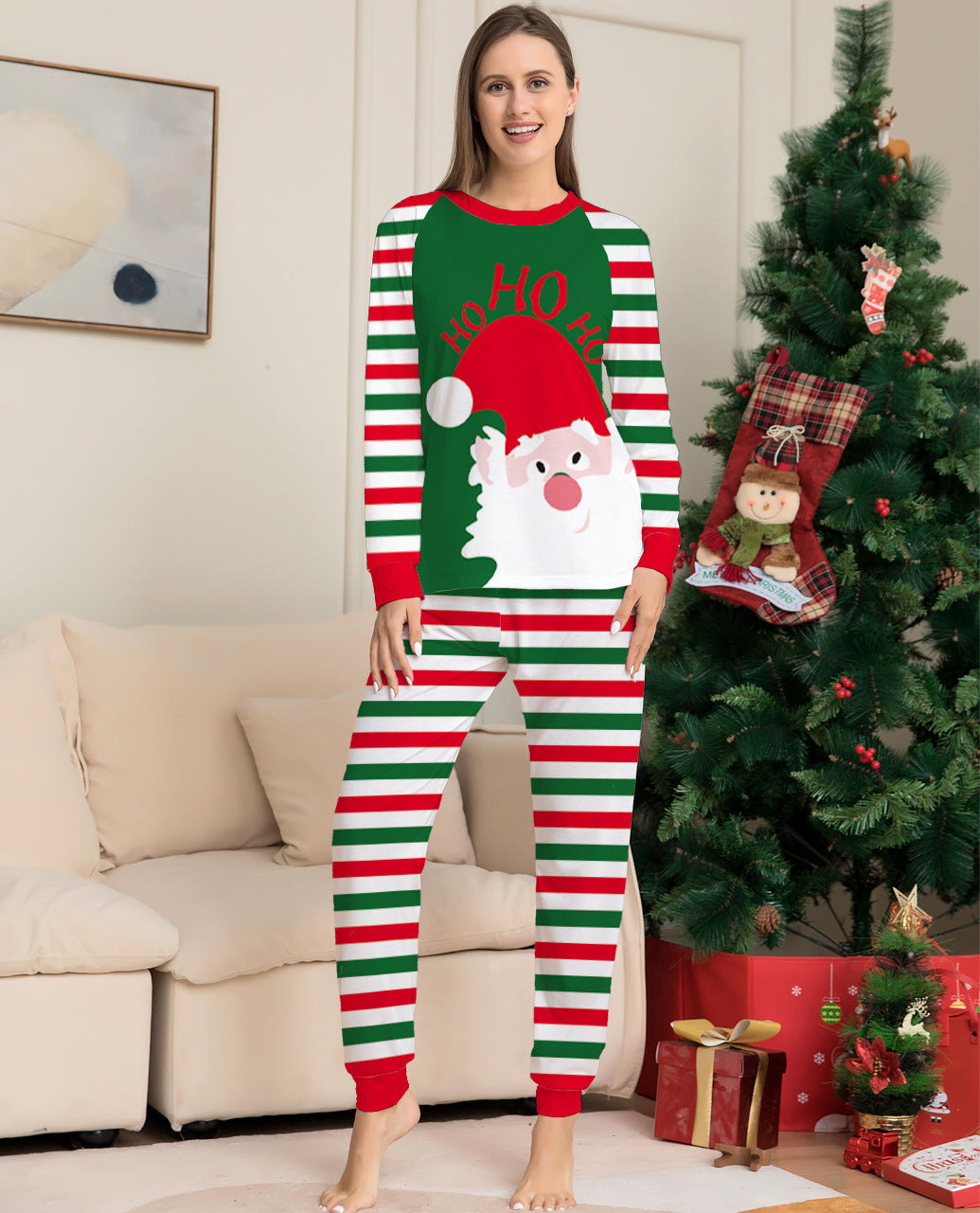 Family Christmas Pajamas Matching Sets Red Stripe Xmas Holiday Sleepwear Jammies Long Sleeve PJs Outfits - iztia