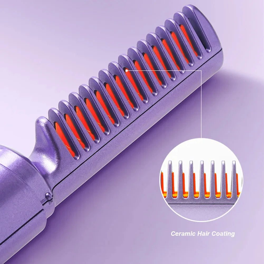 Professional Wireless Hair Straightener Curler Comb Fast Heating Negative Ion Straightening Curling Brush Hair Styling Tools - iztia