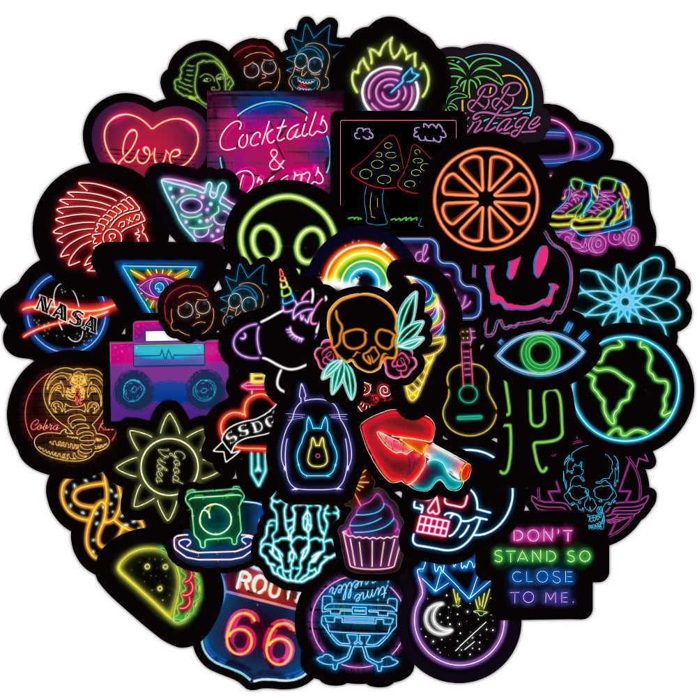 50 Neon Graffiti Stickers Decorative Waterproof Stickers - iztia