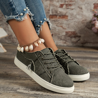 Denim Low-top Lace-up Sports Casual Shoes - iztia