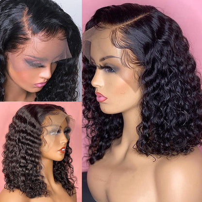 Deep Water Wave Lace Frontal Human Hair Wigs Transparent Curly - iztia