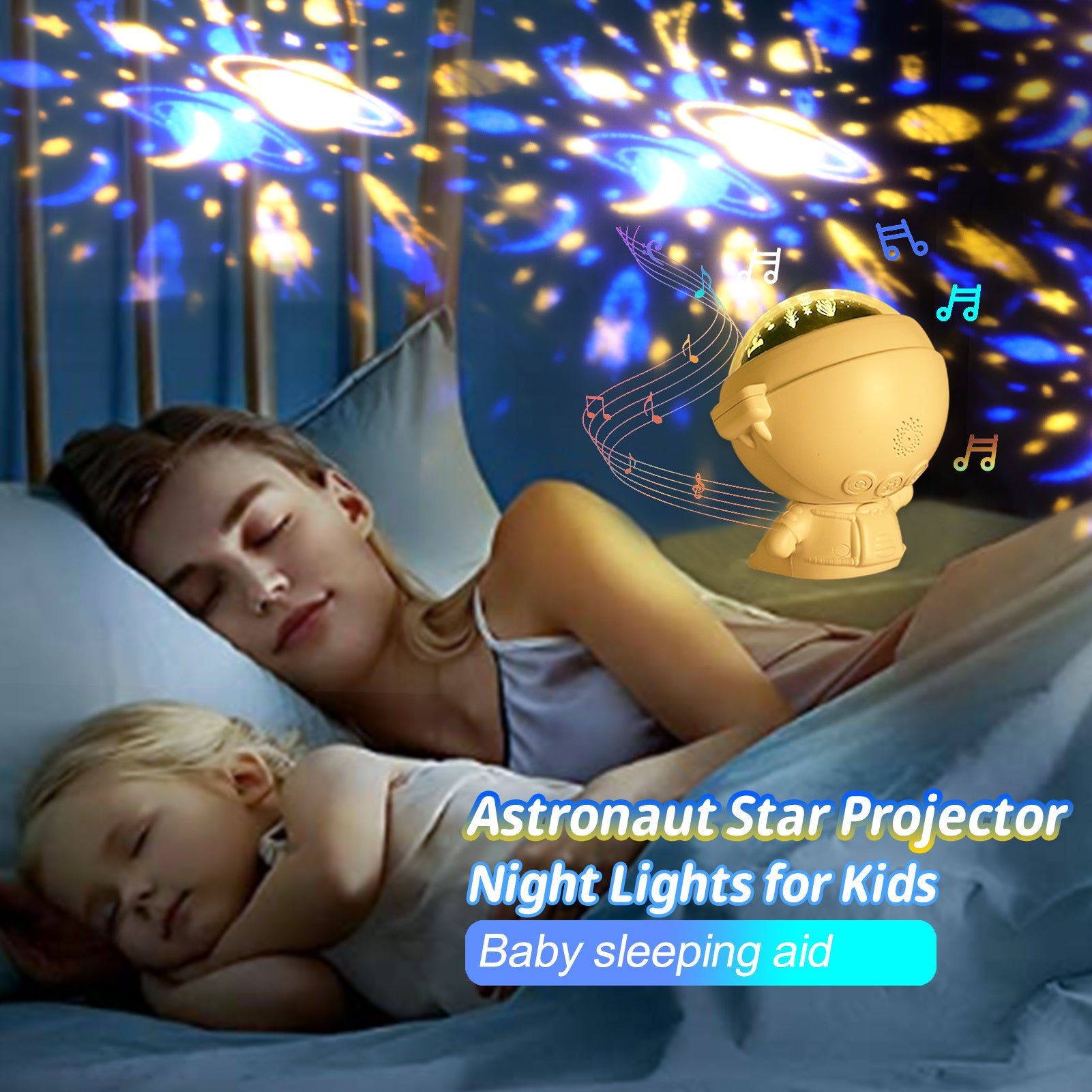 Galaxy Star Projector Starry Sky Night Light Astronaut Lamp Room Decr Gift Child Kids Baby Christmas Spaceman Projection - iztia