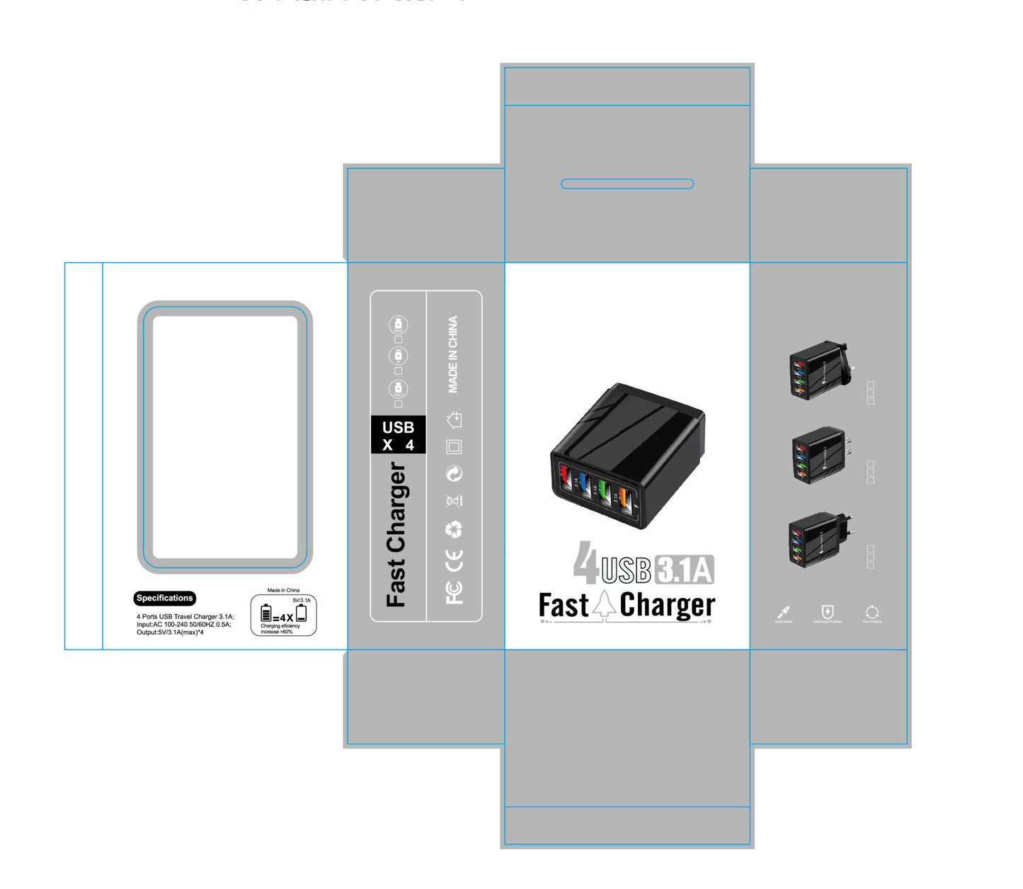 USB Charger Quick Charge 3.0 4 Phone Adapter For Tablet Portable Wall Mobile Charger Fast Charger - iztia