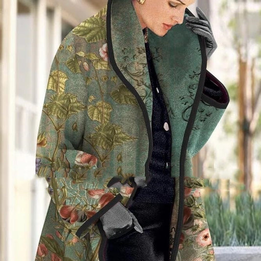 Women's Large Lapel Digital Printing Woolen Coat - iztia