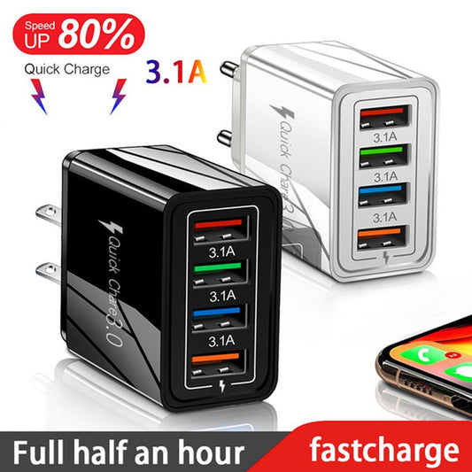 USB Charger Quick Charge 3.0 4 Phone Adapter For Tablet Portable Wall Mobile Charger Fast Charger - iztia