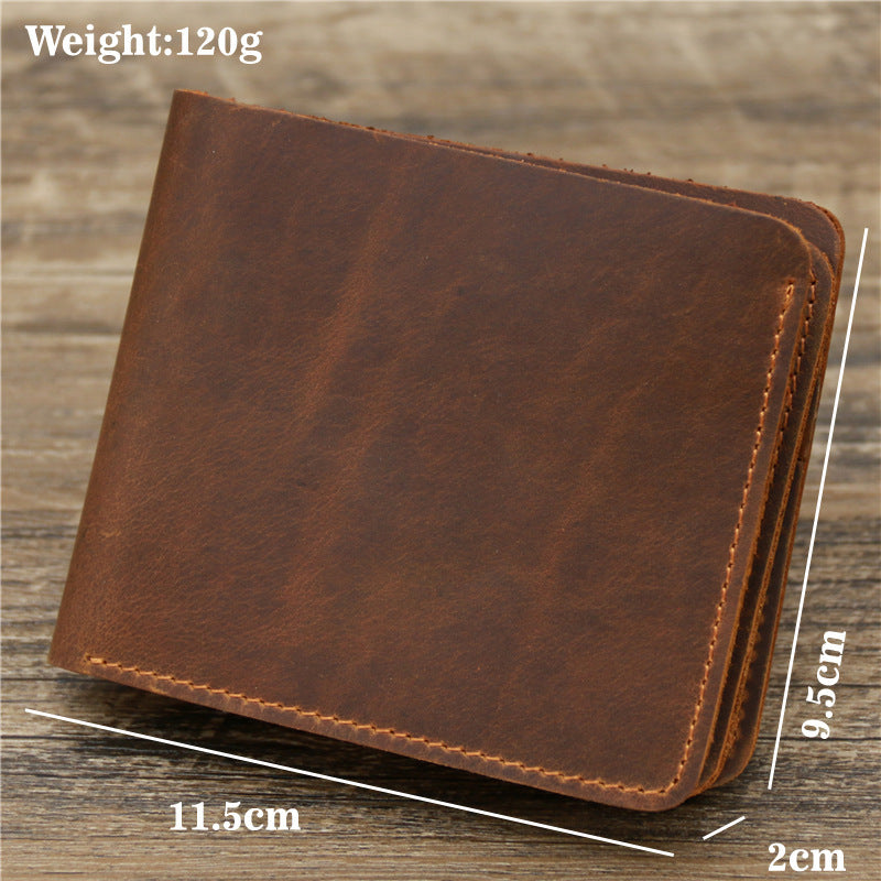 Men's Wallet Leather Wallet Retro Rough Tri-fold First Layer Cowhide - iztia