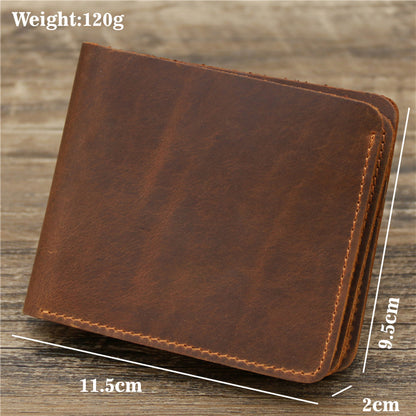 Men's Wallet Leather Wallet Retro Rough Tri-fold First Layer Cowhide - iztia