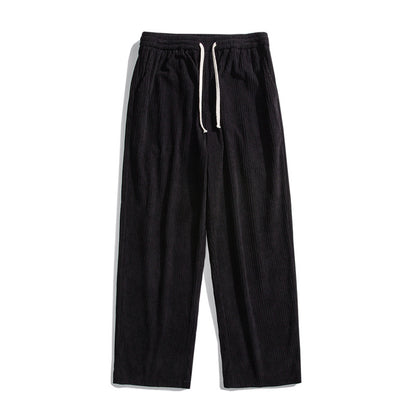 Fleece-lined Thick Loose Straight Corduroy Pants - iztia