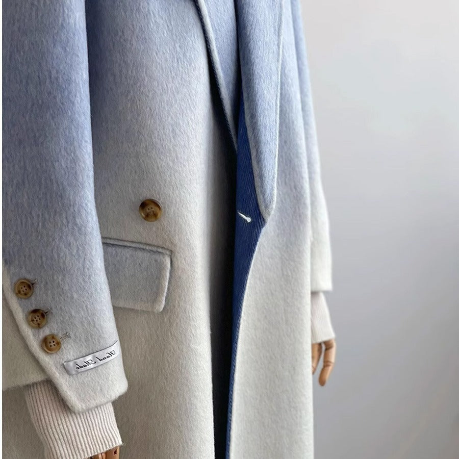 Double-faced Woolen Goods Shoulder Elegant Blue Gradient White Coat Coat - iztia