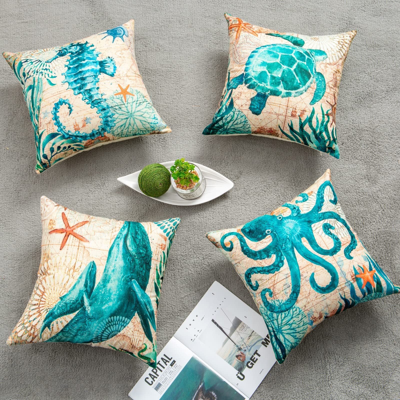 Cushion Covers Sea Turtle Printed Throw Pillow Cases For Home Decor Sofa Chair Seat - iztia