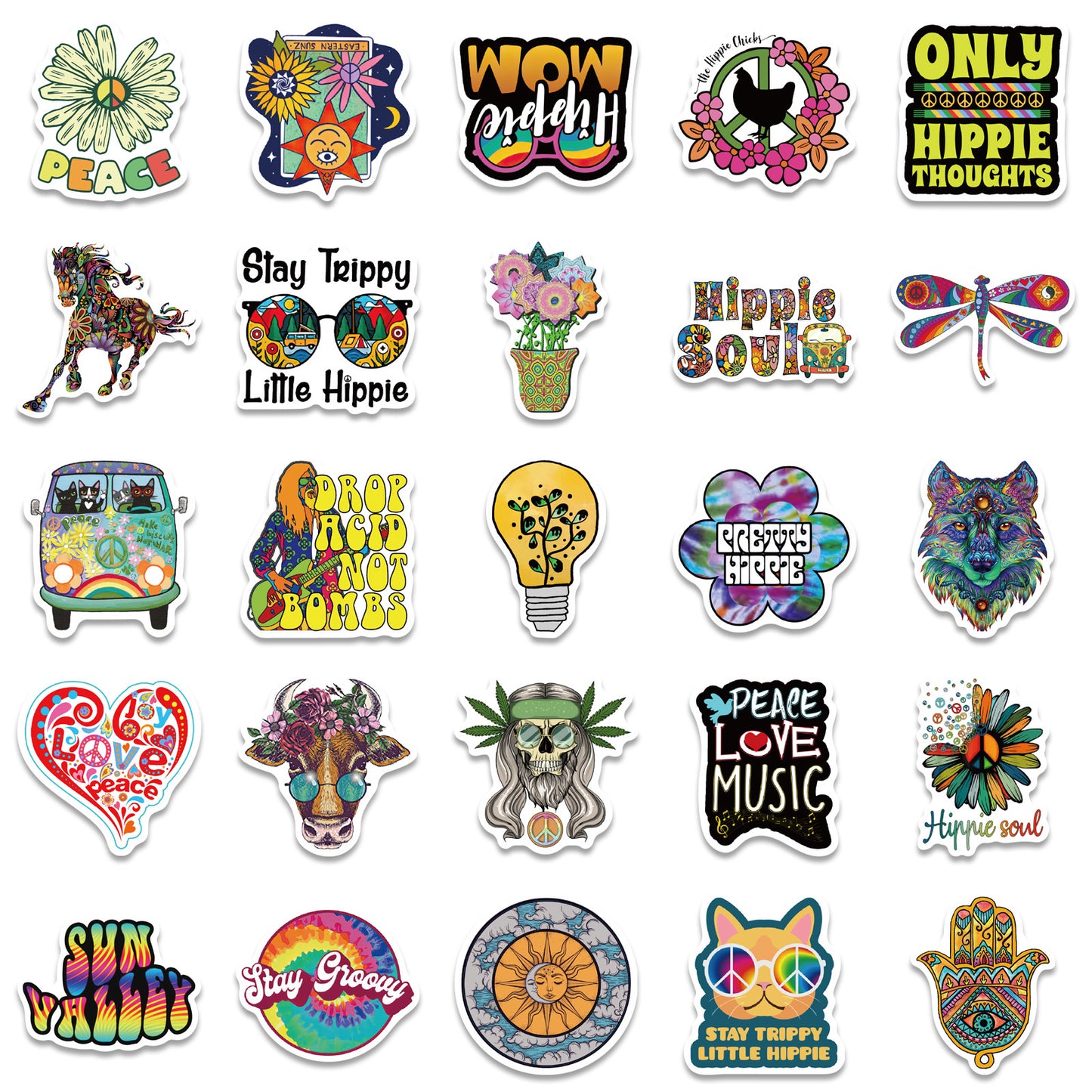 50 Cartoon Hippie Hippie Stickers Personalized Decoration Line - iztia