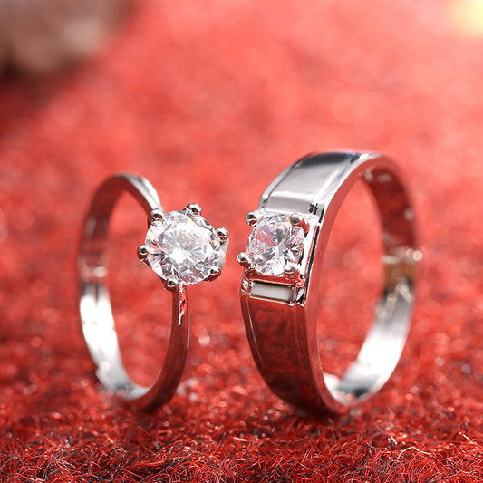 Diamond Ring Simulation Women's Ring Moissanite Couple Couple Rings SATINE Six-claw - iztia