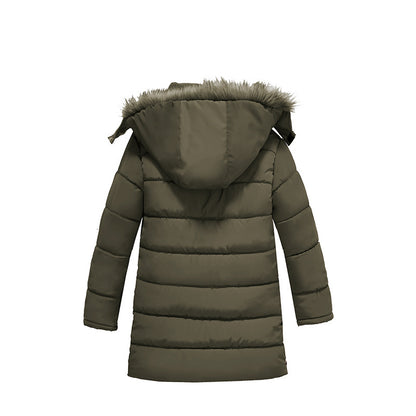 Boys Large Fur Collar Padded Warm Cotton Jacket - iztia